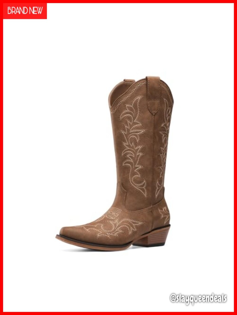 Western Cowboy Boots Faux Leather Mid-Calf Block Heel Women